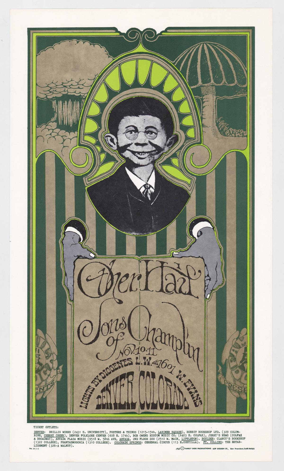 Family Dog Denver "Expansion" Poster FD-D11: Family Dog Denver "Expansion" Concert Poster FD-D14 (Family Dog, 1967).concert poster. Measures 22.675-in. x 13.125-in. NrMt-Mt condition. If lot is absent of a condition report one may be requested v