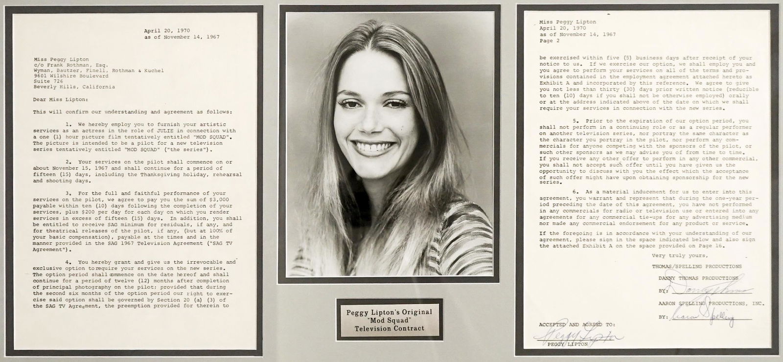Peggy Lipton Mod Squad Contract [Thomas/Spelling] (1 of 7)