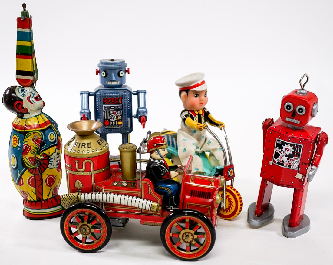 Vintage (5) Tin Litho Wind-Up and Friction Toys (1 of 10)