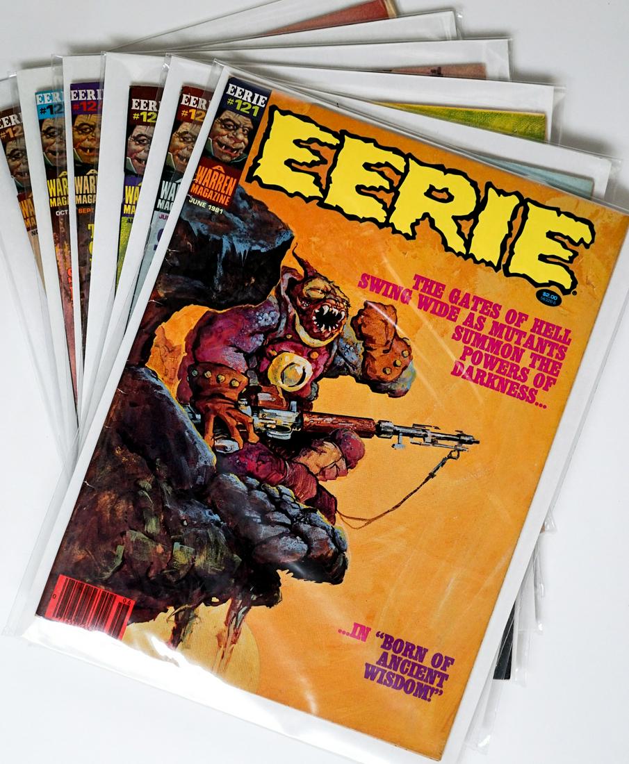 Eerie [Warren] Magazines (6): Eerie Magazines (6). VG-EX and EX condition. If lot is absent of a condition report one may be requested via email. Condition report is provided as an opinion only and is no guarantee as grading can b