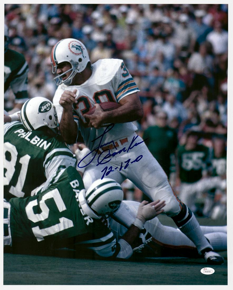 Larry Csonka Signed 16 x 20 Photo: Larry Csonka signed 16 x 20 photo. Unframed, NrMt/Mt condition. JSA COA W539746. If lot is absent of a condition report one may be requested via email. Condition report is provided as an opinion only 