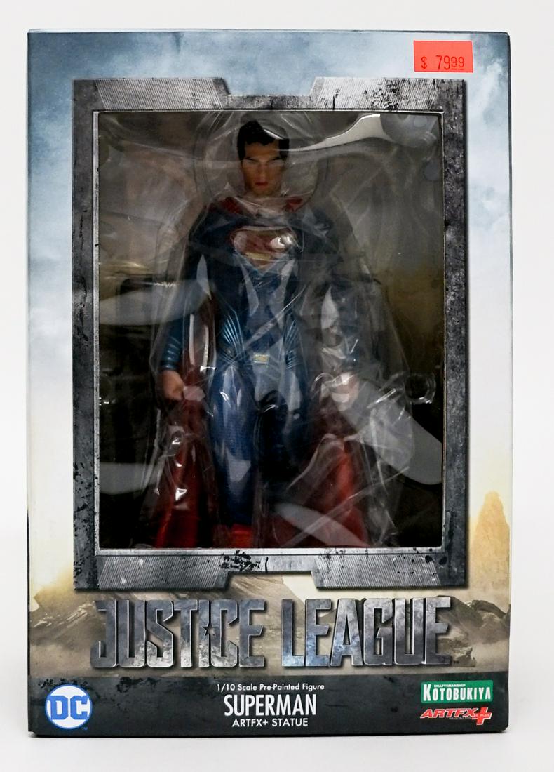 Justice League Superman ARTFX 1/10 Scale MIP: Kotobukiya Justice League Superman ARTFX 1/10 Scale. MIP. Measures 8.675 in. x 6 in. x 4.75 in. If lot is absent of a condition report one may be requested via email. Condition report is provided as a
