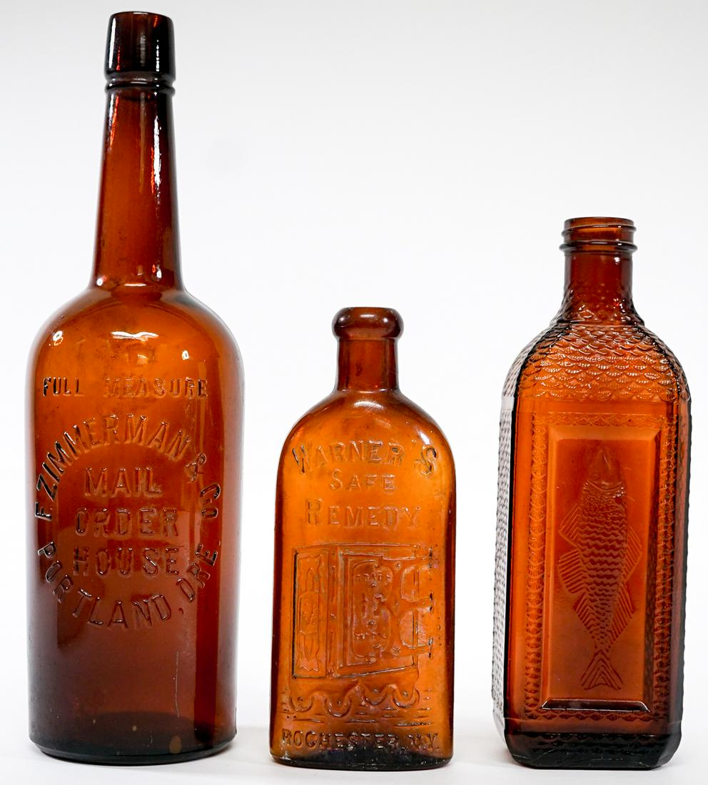 Antique Amber (3) Bottles (1 of 2)