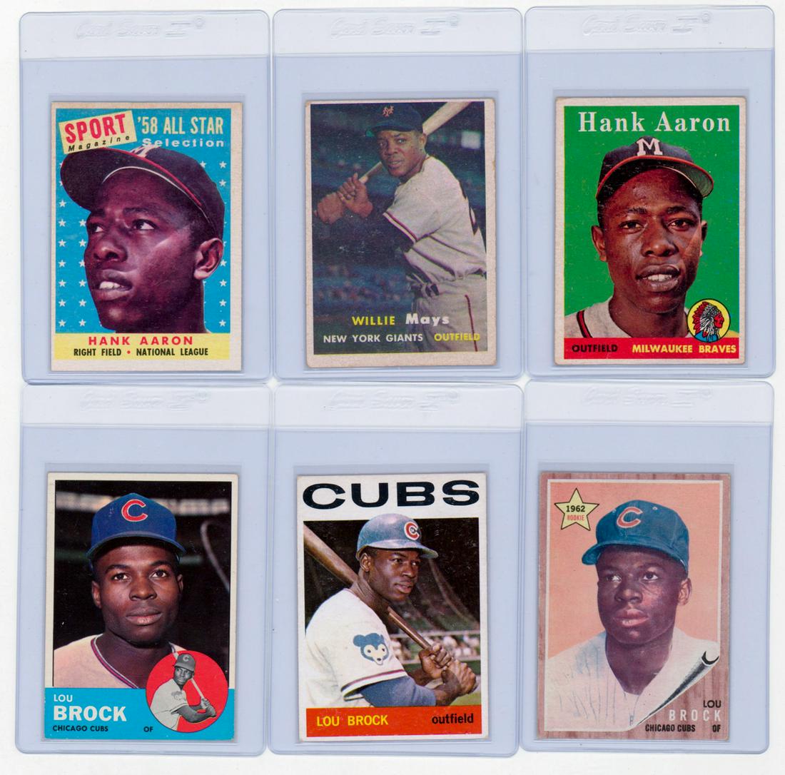 Willie Mays, Hank Aaron & Lou Brock BB Cards (6) (1 of 2)