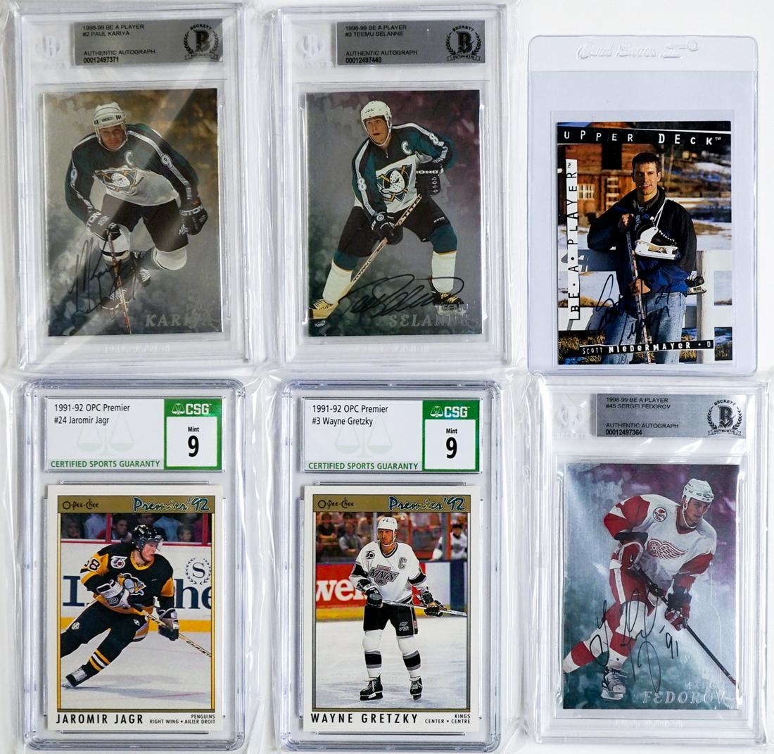 Gretzky, Jagr & Autographed Hockey Cards (6) (1 of 2)