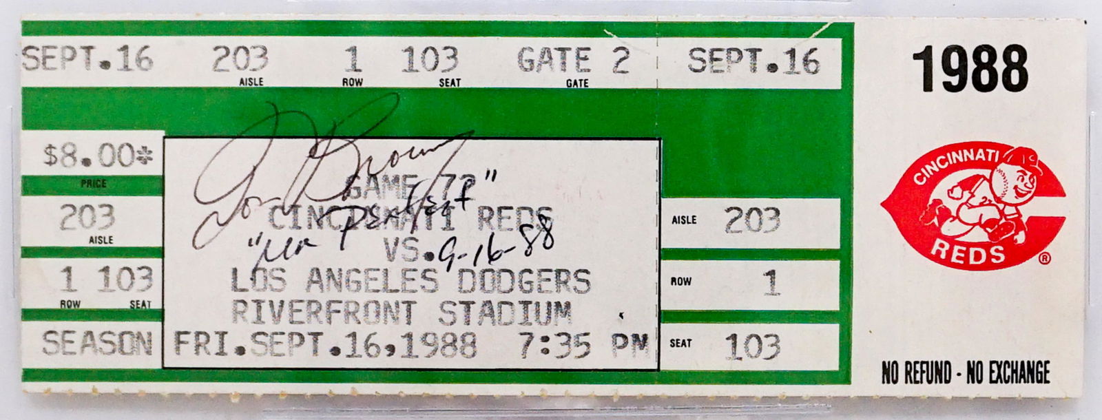 Tom Browning Perfect Game Signed Ticket (1 of 3)
