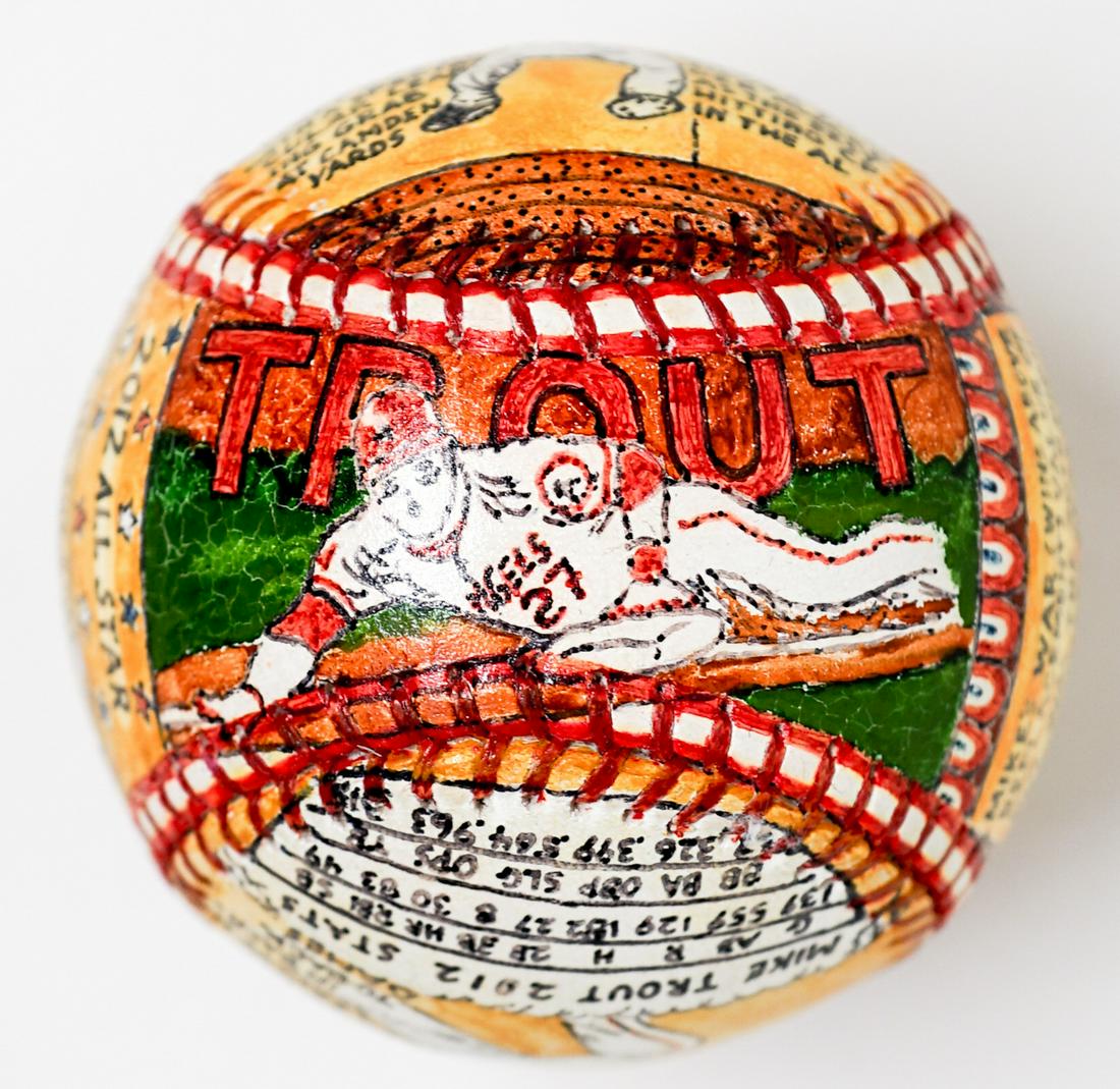Mike Trout Hand Painted Baseball by Chaplin (1 of 6)