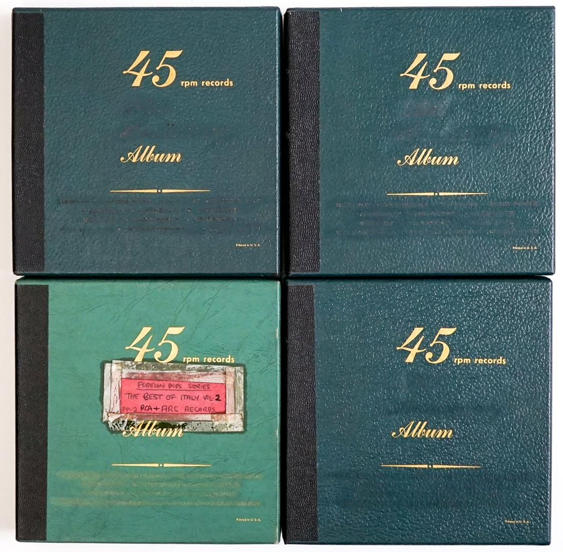 Foreign Pops (50) 45 RPM [Italy; Germany; Mexico]: Fifty (50) vintage foreign pop 45 RPM vinyl records. Includes: Rita Pavone; Conny Froboess; Patty Pravo; and more. These have not been inspected out of sleeves. Provenance: William Emery Collection, S