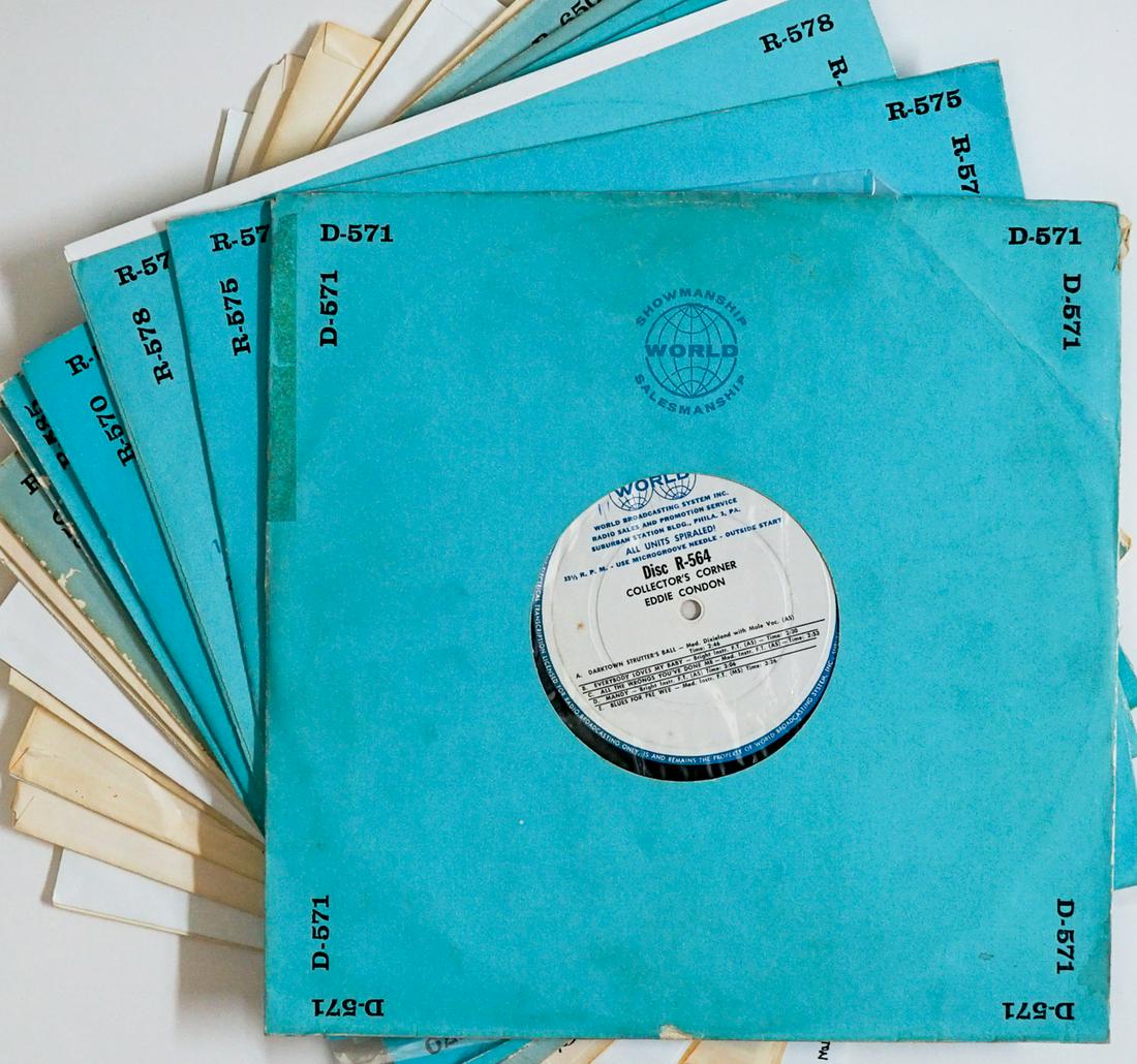 Jazz (18) Test Pressings; Radio Broadcasts: Eighteen (18) vinyl 33 RPM test pressings; radio broadcasts and more with sleeves only. Includes: Blue Angel Jazz Club; Stan Kenton; Denise Darcel and more. These have not been inspected outside of ja