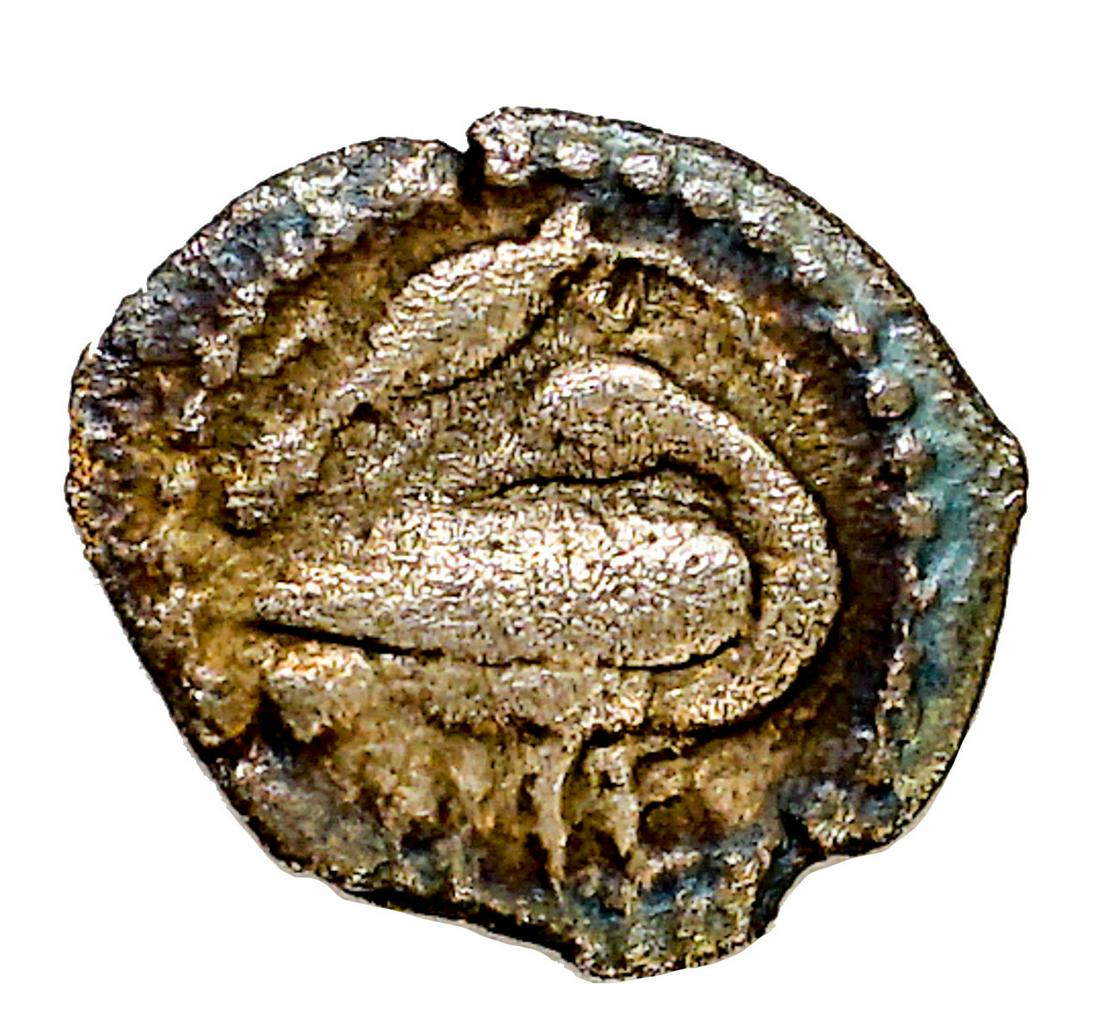 Macedon, Eion, Circa 480 B.C. AR Trihmbiobol: Macedon, Eion, Circa 480 B.C. AR Trihmbiobol (12 mm, 0.80 gm.) VF Goose Lizard. SNG ANS 287. Good VF, slight porosity as usual for the type. Provenance: Estate, Missoula, Montana. This is an estate sa