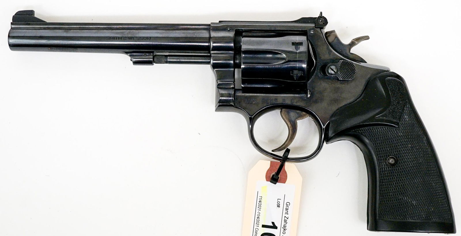 Smith & Wesson RCMP .22 Revolver: Smith and Wesson Aux. RCMP B.C., 22 Revolver, Model 17-3 with box. Light/Light-to-medium use. Serial No. 5K81505. (Estate number 66). A $40 transfer/processing fee plus shipping to Take Aim, Davenport