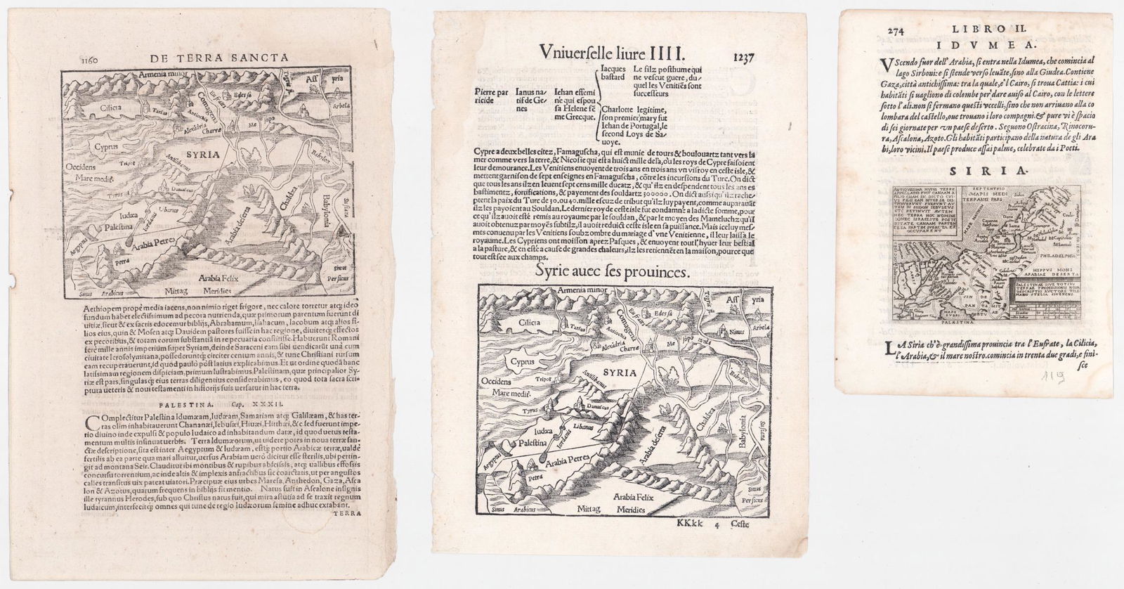 [Syria] Antique Maps (3): They measure 3-in. x 4.25-in. to 5-in. x 6.25-in. plate sizes. Unframed, loose and not glued or mounted. If lot is absent of a condition report one may be requested via email. Condition report is prov