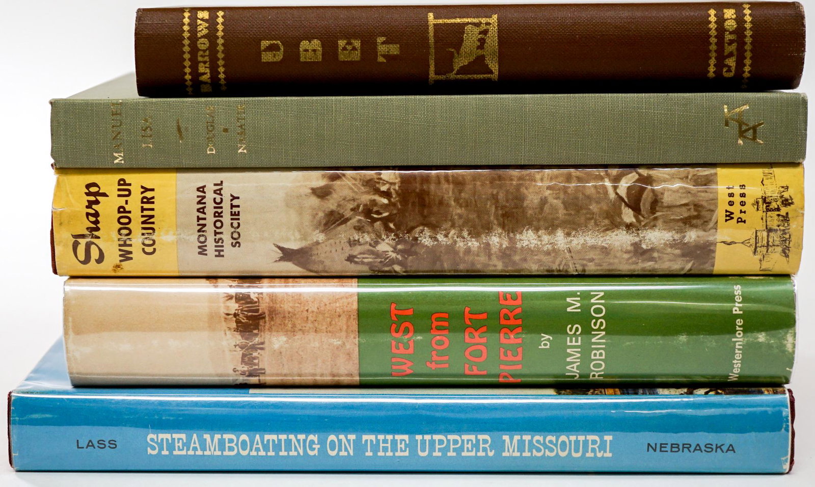[Western Americana] Books (5): Includes Manuel Lisa by Walter B. Douglas (Limited to 750 copies), Ubet (Second Printing), Whoop-Up Country (2nd Edition), West From Fort Pierre (1974) and Steamboating on the Upper Missouri (1962). P