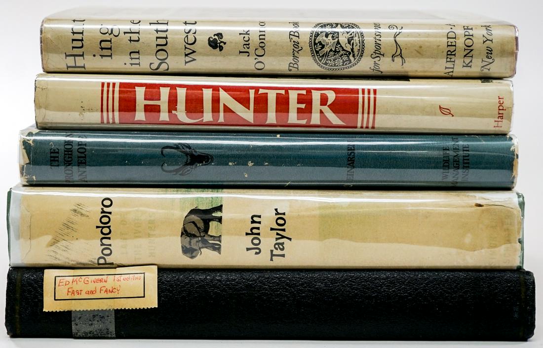 Hunting & Big Game Books (5): Hunting and big game books (5). Provenance: Bob Borcherdt collection. If lot is absent of a condition report a condition report may be requested via email. Buyer must view photographs or scans to assi