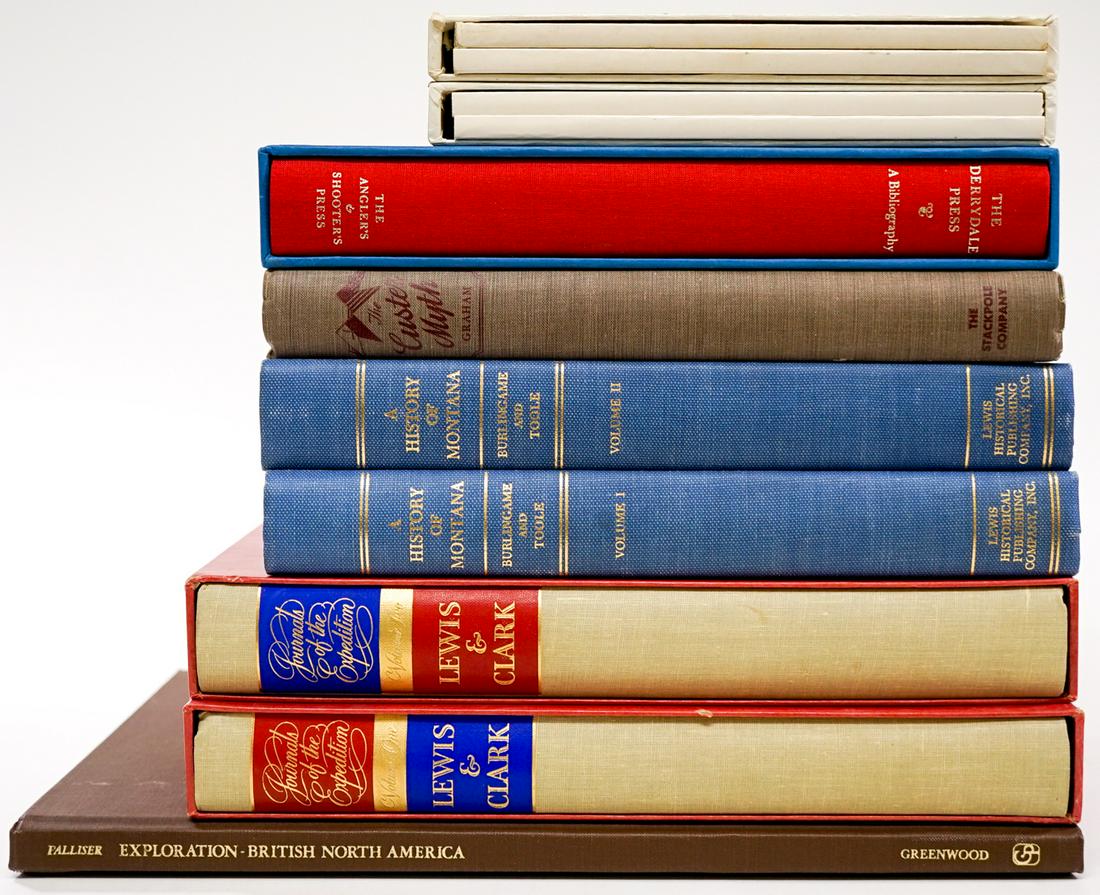 Montana, Lewis & Clark Books: Montana, Lewis and Clark and more. Provenance: Bob Borcherdt collection. If lot is absent of a condition report a condition report may be requested via email. Buyer must view photographs or scans to a