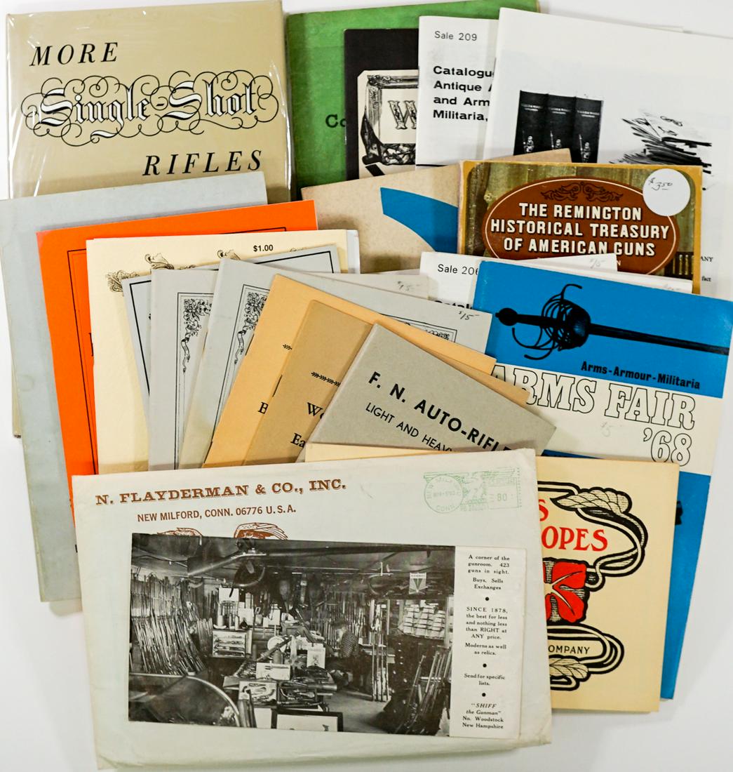Guns, Firearms Books, Catalogs and Ephemera: Twenty (20) pieces of assorted books, catalogs and ephemera on guns and firearms. Condition varies. If lot is absent of a condition report one may be requested via email. Condition report is provided 