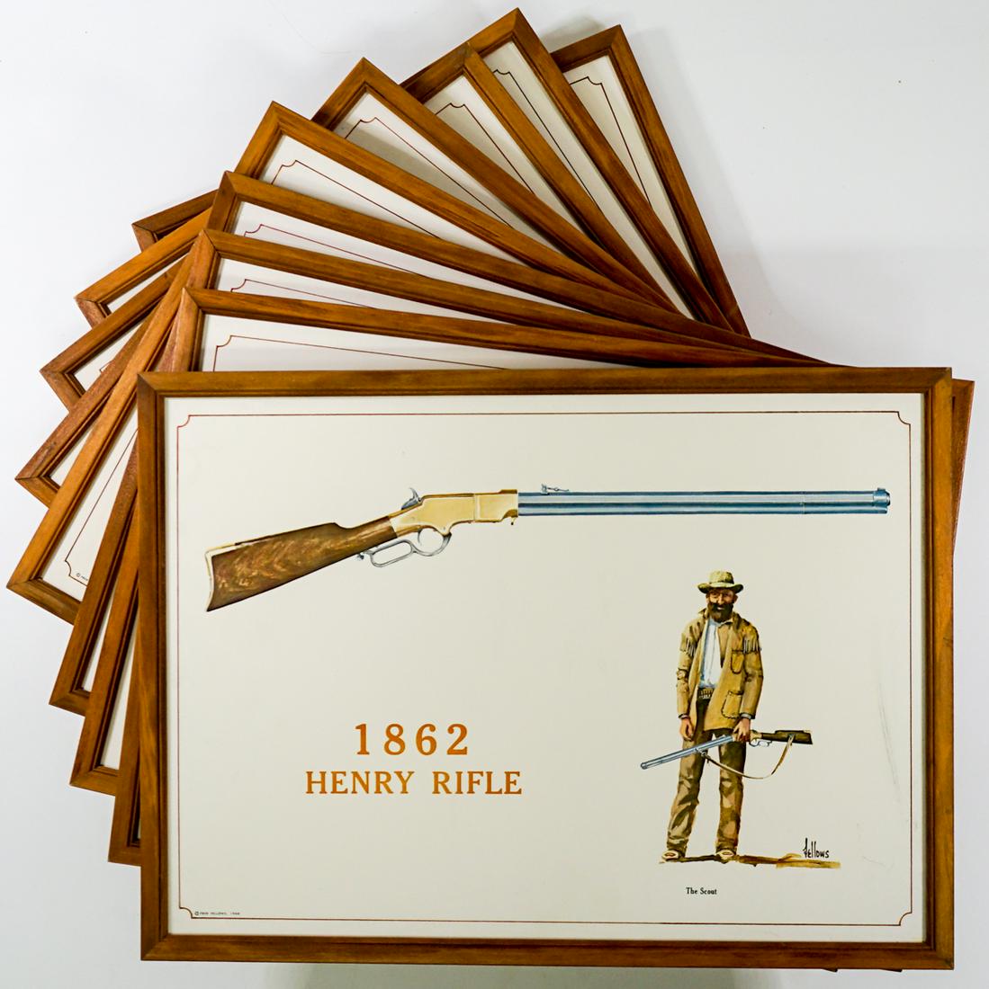 Winchester Framed Prints by Fred Fellows (9): Winchester Framed Prints by Fred Fellows (9). Provenance: Bob Borcherdt collection. If lot is absent of a condition report a condition report may be requested via email. Buyer must view photographs or