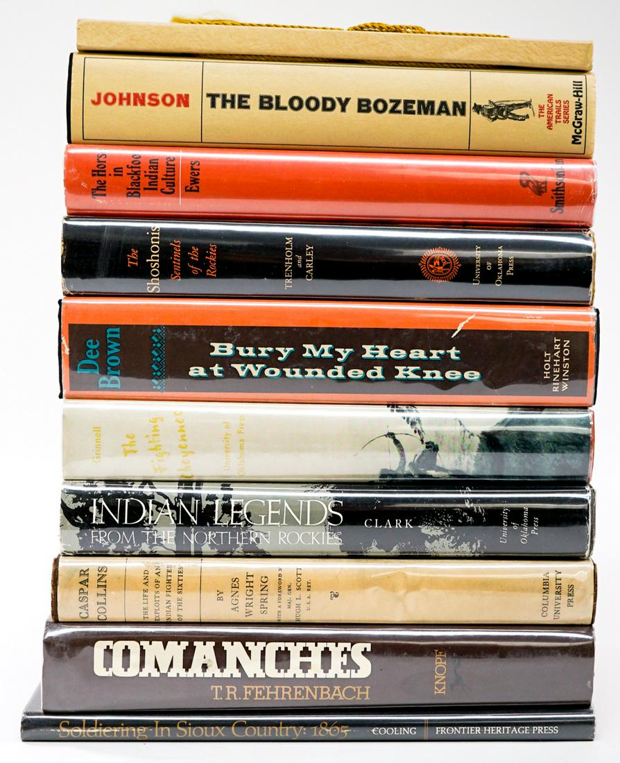 Native American (10) Books [Western Americana]: Ten (10) books of Native Americans; Western Americana. Includes: 1) The Shoshonis. 1964. 2) Bury My Heart at Wounded Knee by Dee Brown. 1970 1st. 3) Fighting Indians by Mulford. Softcover. 1970 facsim