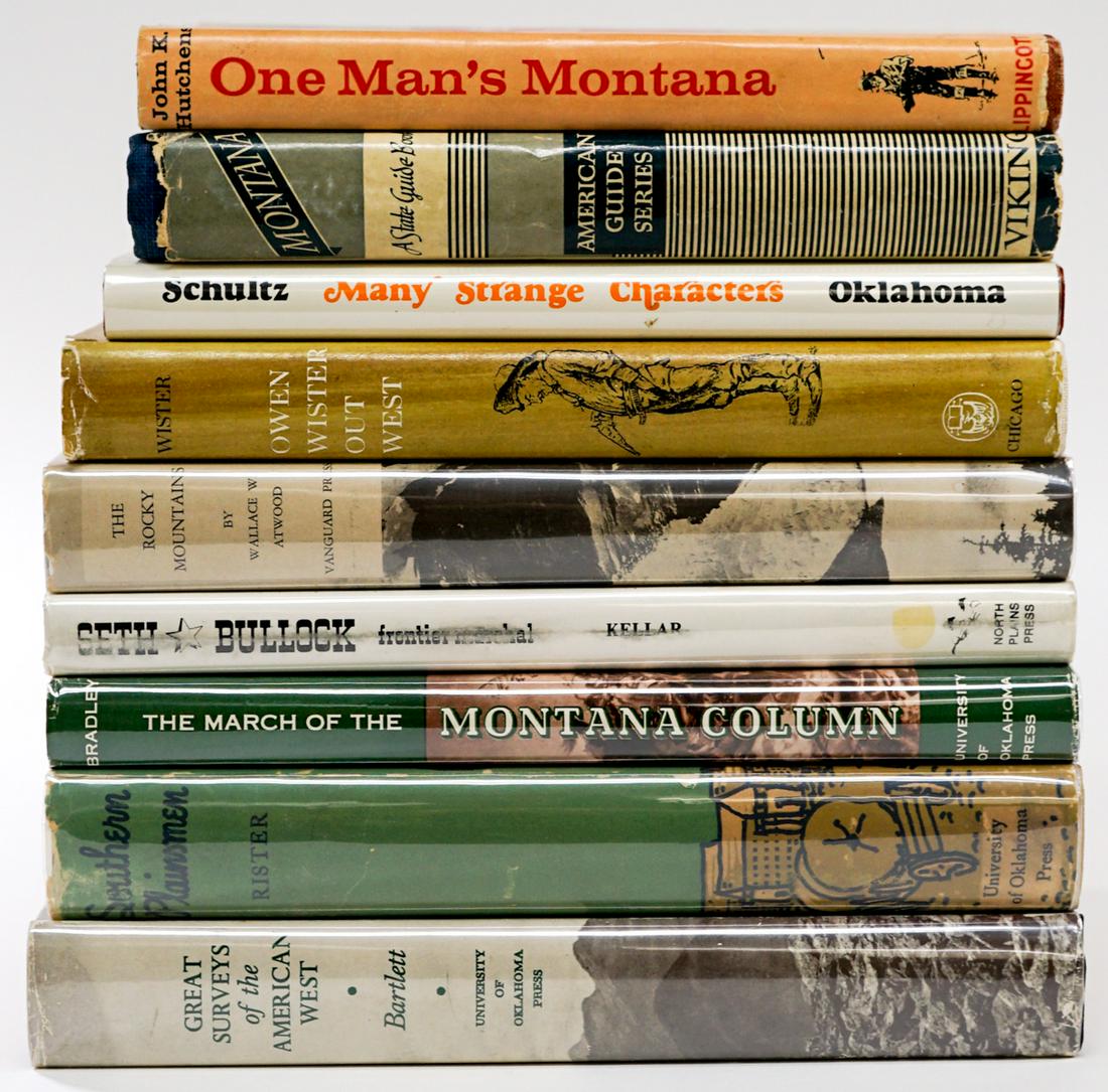 Western Americana (9) Books [Montana]: Nine (9) books of Western Americana. Montana and more. Includes: 1) Many Strange Characters by James Willard Schultz. 1982 1st with dust jacket unclipped. 2) The Rocky Mountains by Wallace W. Atwood.