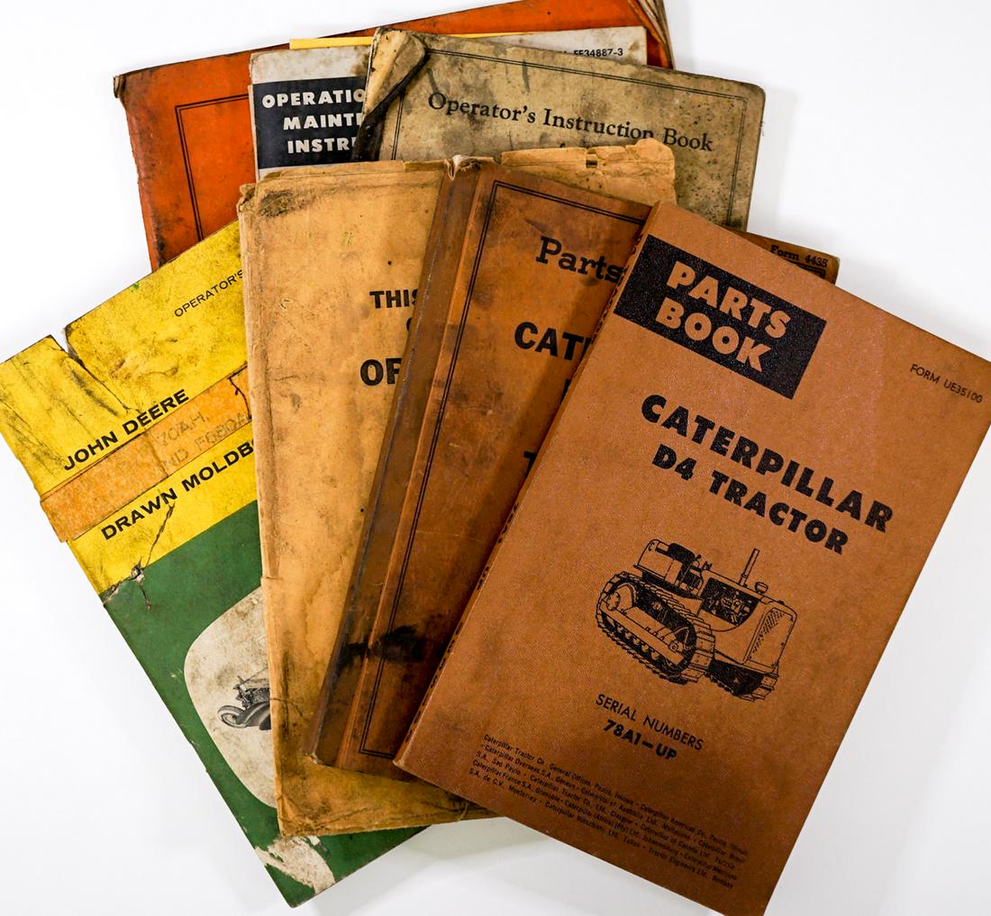 Caterpillar Tractor Manuals (5): Caterpillar Tractor Manuals (5). Provenance: Bob Borcherdt collection. If lot is absent of a condition report a condition report may be requested via email. Buyer must view photographs or scans to ass