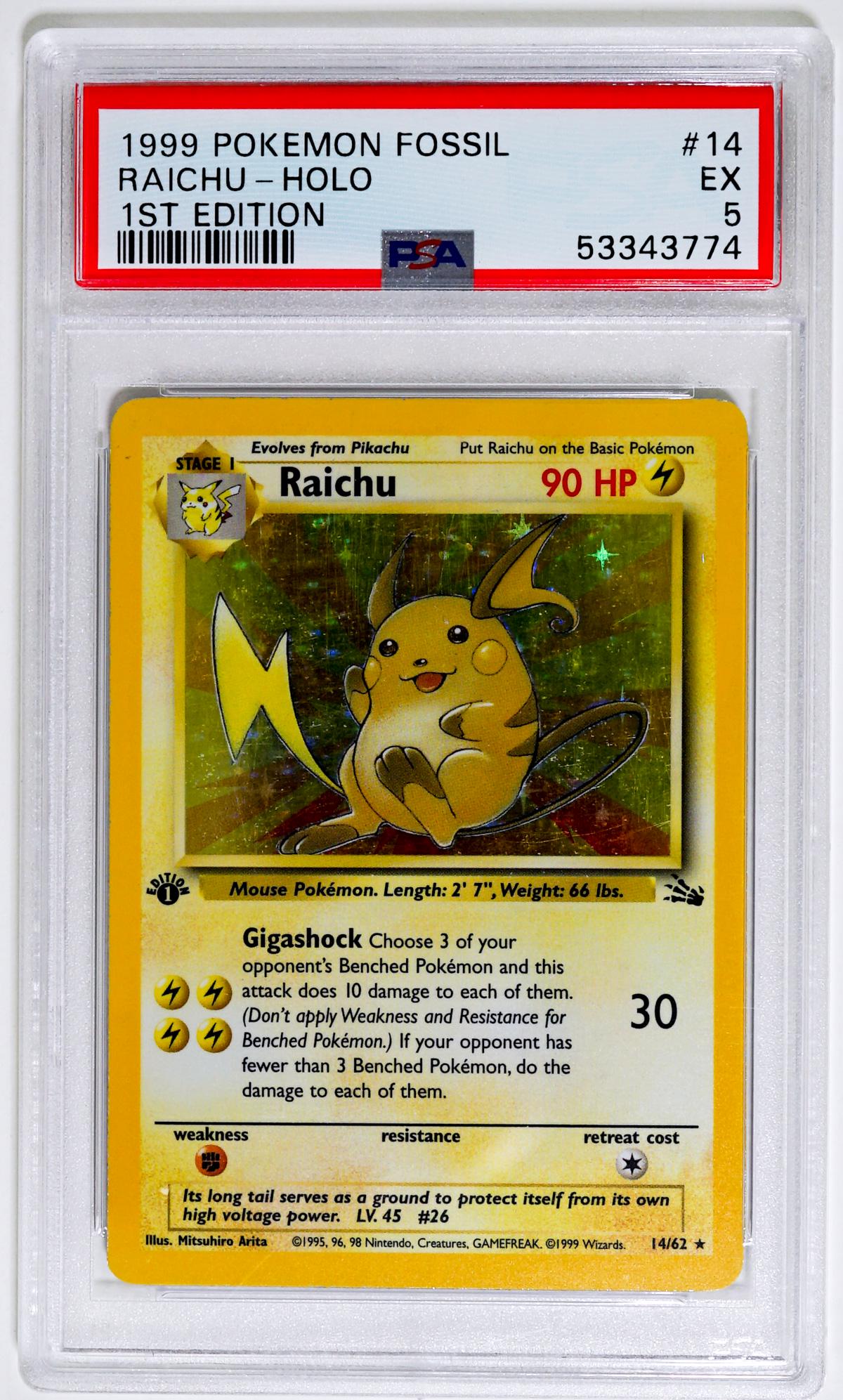 1999 Pokemon Fossil Raichu-Holo 1st Edition PSA 5 (1 of 2)