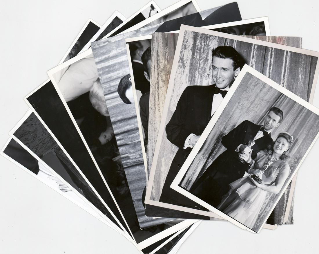 Jimmy Stewart; Ginger Rogers (9) Vintage Photos: Nine (9) Jimmy Stewart; Olivia de Havilland vintage black and white single-weight glossy photos. Measure 7 in. x 5 in; 8 in. x 10 in. and 10 in. x 8 in. If lot is absent of a condition report one may