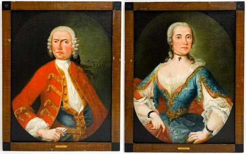 Carle Van Loo (1705 - 1765) Pair of Portrait Oils: Carle Van Loo (1705 - 1765) was active/lived in France, Italy. Both are oil paintings on canvas. Measure 32.75 x 25 inches image size. Both have been expertly professionally restored. This item requir