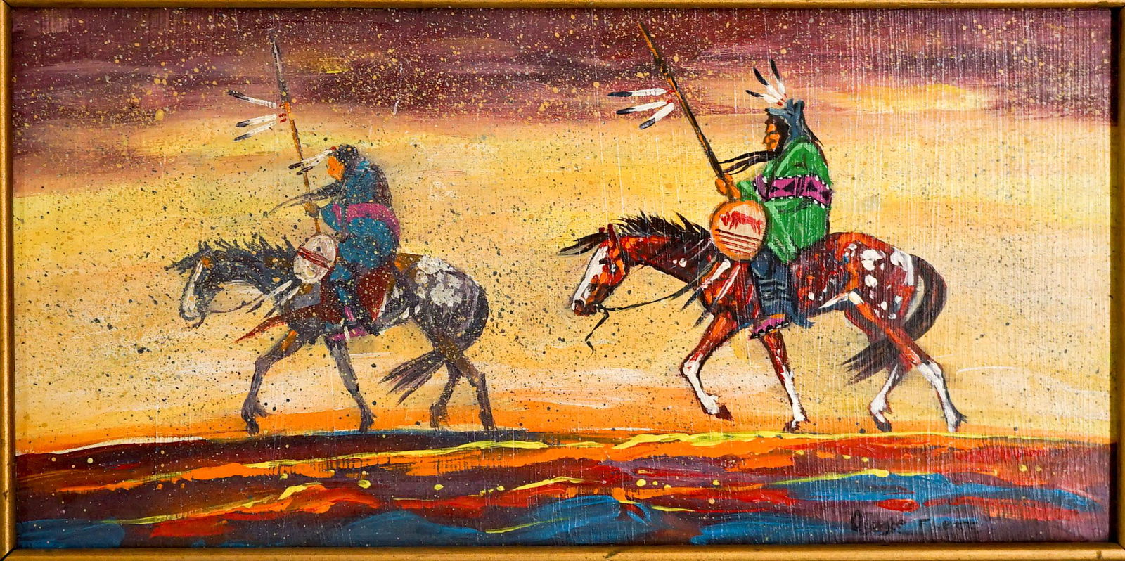 George Flett (Spokane, Washington) Oil on Board: Measures 8 x 16 inches image size. An oil on masonite, signed lower right. There is no evidence of any restoration, repairs or inpainting. Frames has light damage. If lot is absent of a condition repo