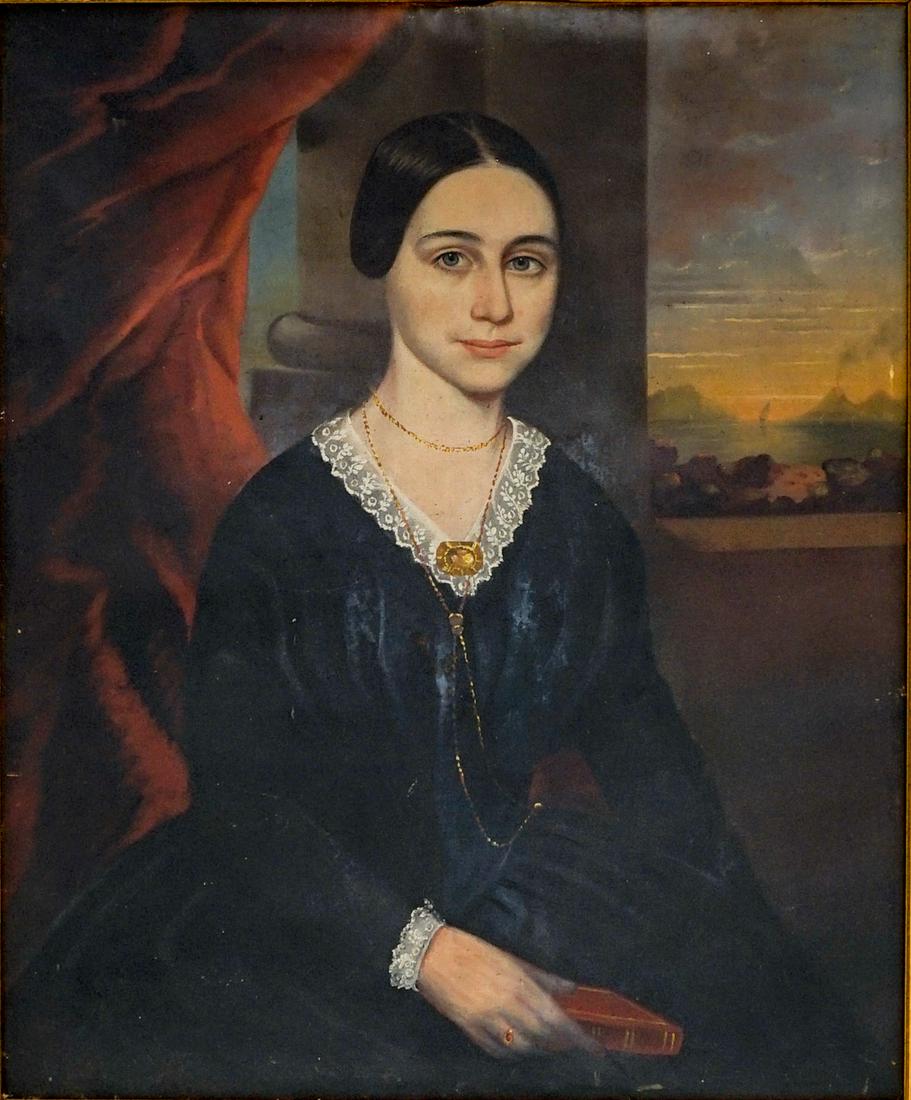 Female Scholar Large Antique Oil Painting (1 of 4)