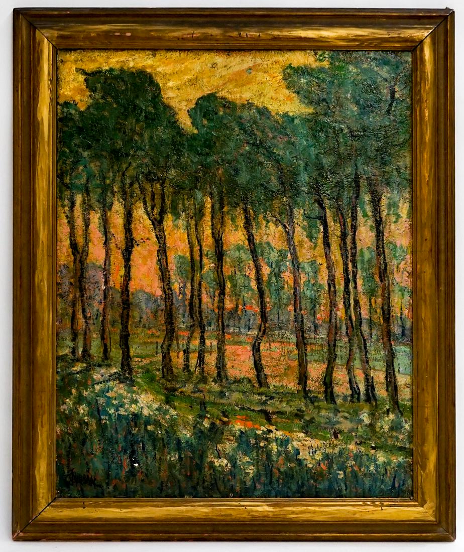 Theodore Morgan Oil on Board: Theodore John Morgan (1872 - 1947) was active/lived in District Of Columbia, Massachusetts, Maryland, Ohio. This item requires an outside shipper. Measures 30-in. x 24-in. image size. Weighs approxima