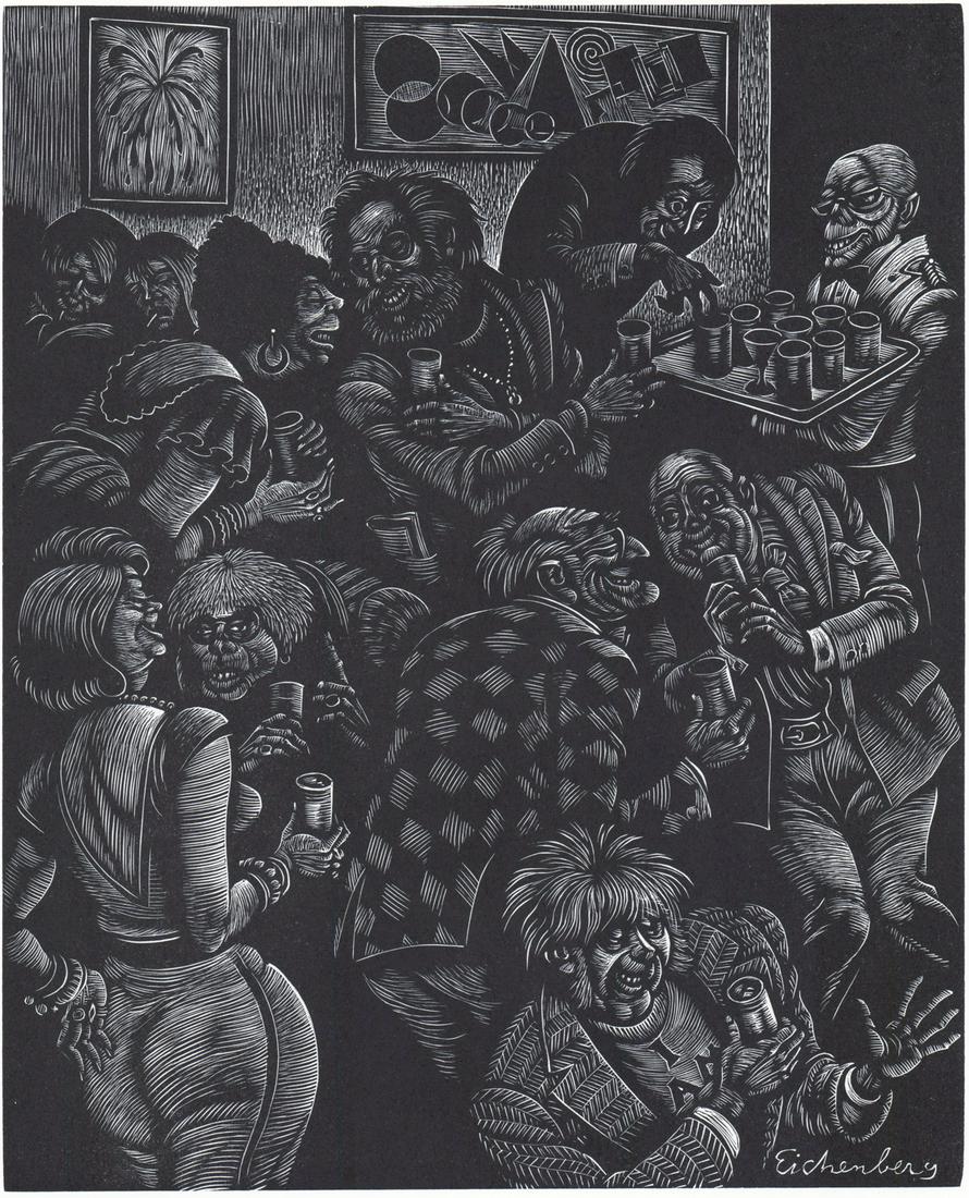 Fritz Eichenberg Signed Wood Engraving [Cocktail] (1 of 5)