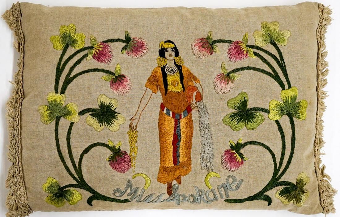RARE Miss Spokane Antique Embroidered Pillow (1 of 5)