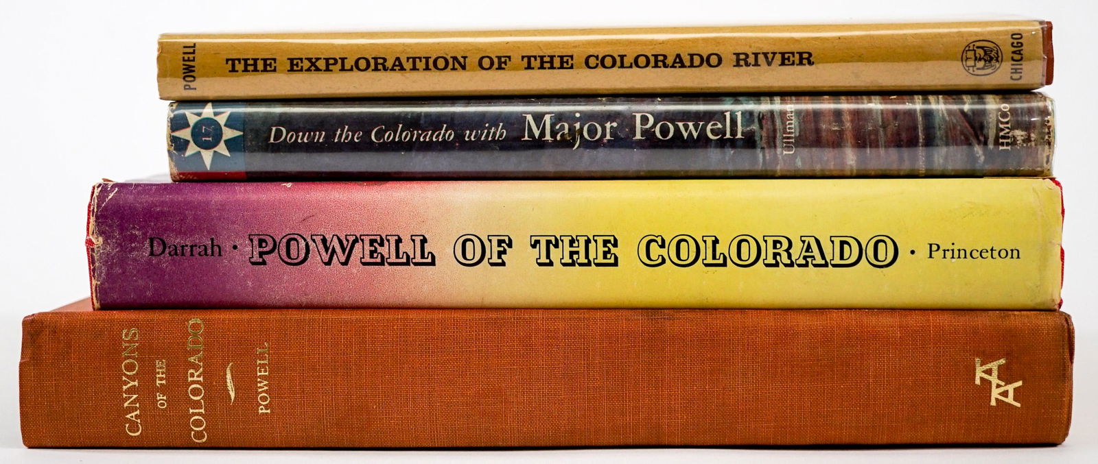 Powell (4) Colorado River Books: Four (4) books of and by John Wesley Powell. Includes: 1) 1964 limited edition reprint of his 1895 publication. Limited to 750 copies. Argosy Antiquarian, New York. 400 pp. illustrated. Cloth cover wi
