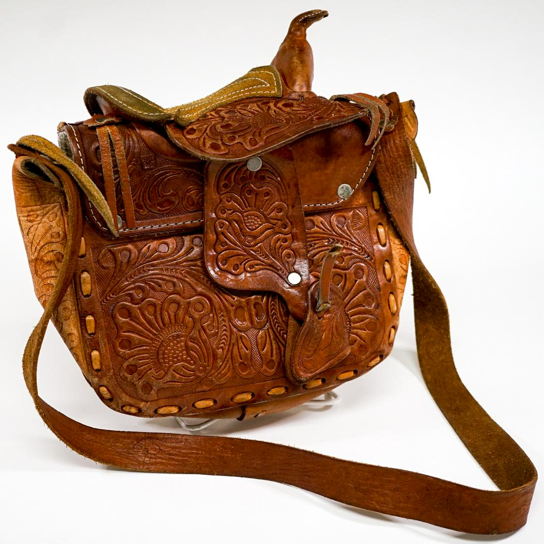 Tooled Leather Western Saddle Shoulder Bag (1 of 10)