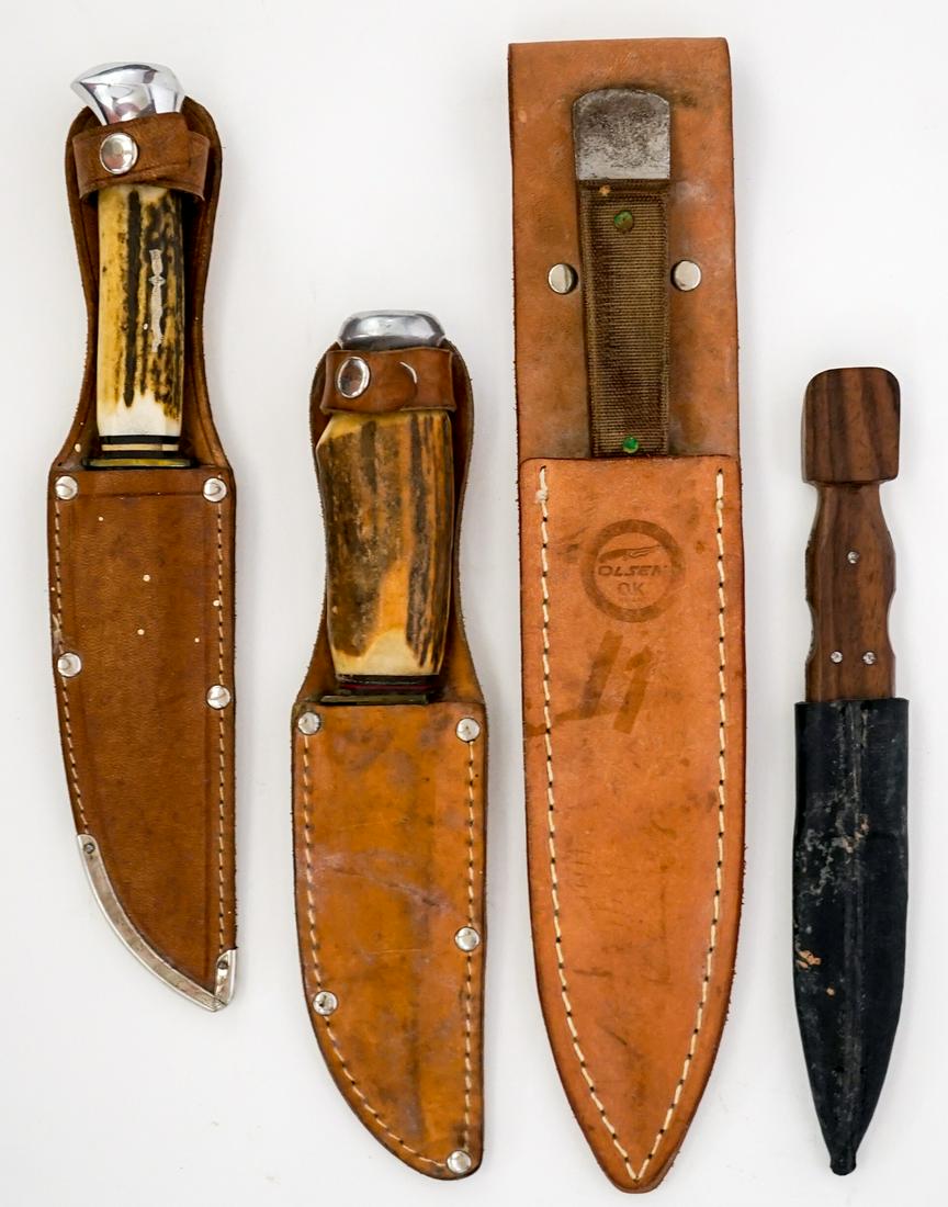 (4) Vintage Sheath Knives: They measure 7.625 inches to 11 inches in length. If lot is absent of a condition report one may be requested via email. Condition report is provided as an opinion only and is no guarantee as grading 
