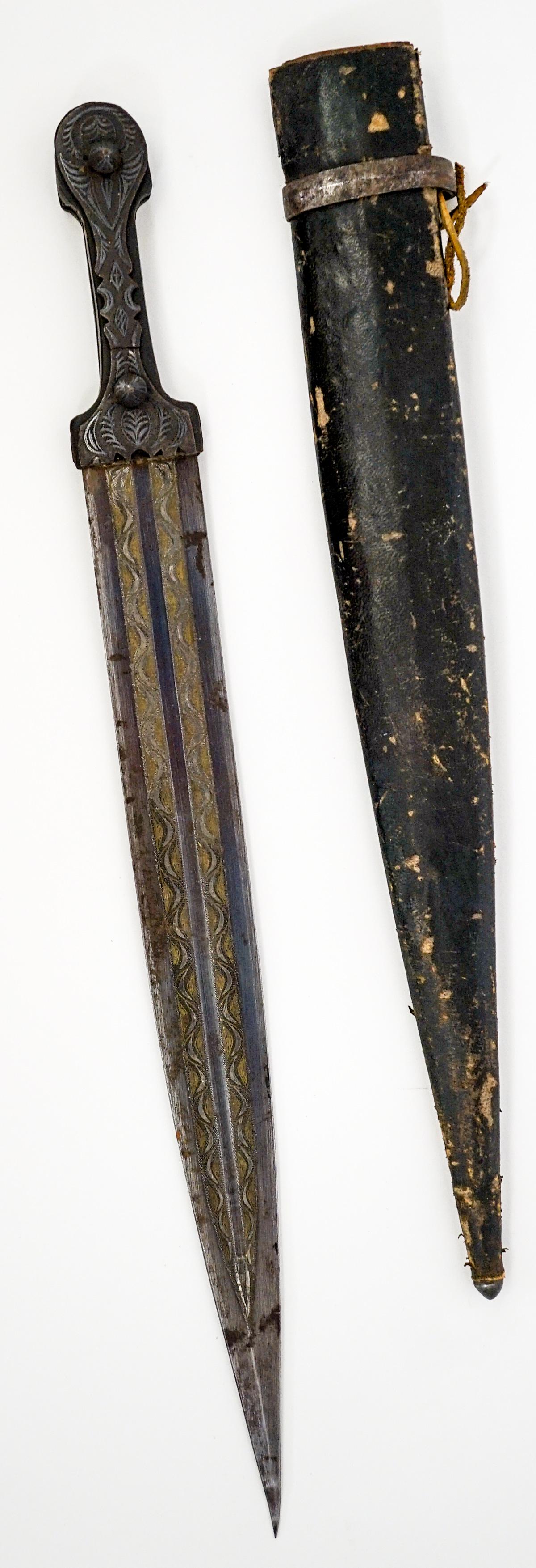 [Ottoman, Middle Eastern] Antique Dagger: [Ottoman, Middle Eastern] Antique Dagger. Measures 19 inches in length. If lot is absent of a condition report one may be requested via email. Condition report is provided as an opinion only and is no