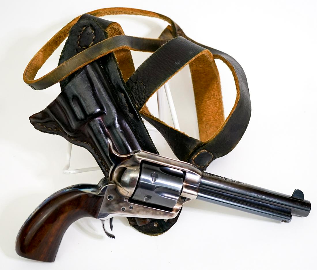 Uberti .45 Caliber Revolver: Includes shoulder holster. VG-EX/EX condition. A $40 transfer/processing fee plus shipping to Take Aim, Davenport, Washington must be paid for by the buyer for transfer to FFL broker of buyer's choosi