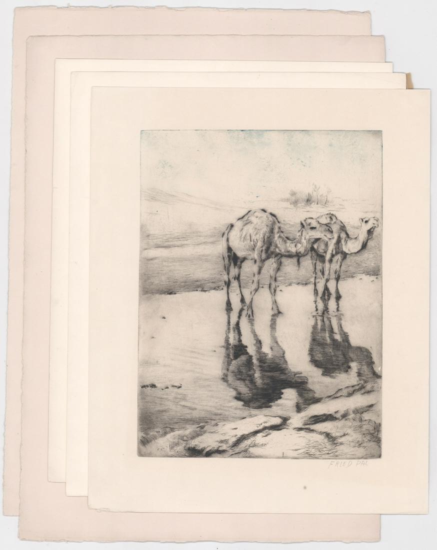 Assorted Prints (5) [People, Animals]: Five (5) assorted prints and etchings. Signatures are not authentic on the 'Fried Pal' prints. Sheets measure approximately 16.75 in. x 13.25 in. - 20 in. - 14 in. Provenance: Formerly the collection