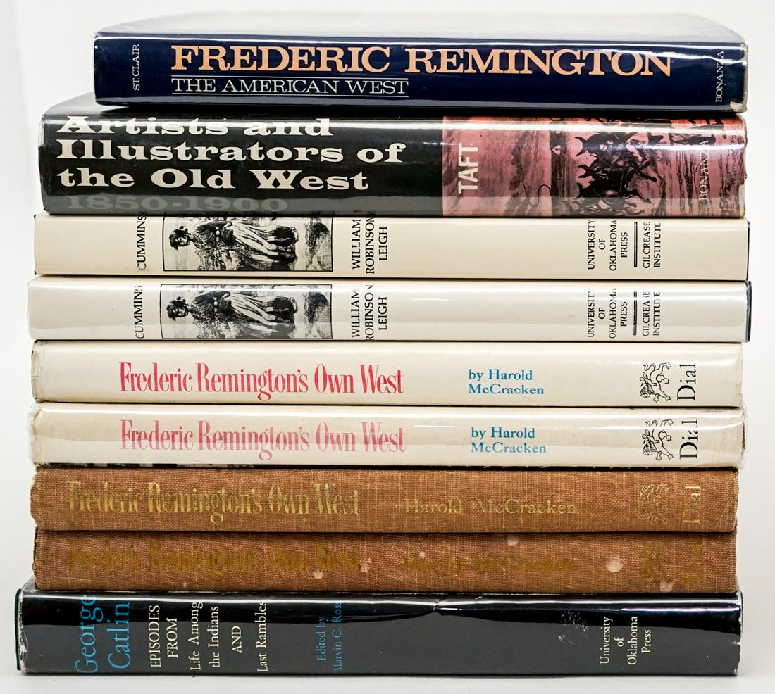 Western Artists (9) Books [Remington; Catlin]: Nine (9) books of Western Artists. Includes: Two (2) copies of William Robinson Leigh by D. Duane Cummins; George Catlin, Episodes from Life Among the Indians and Last Ramblers; four (4) copies of Fre