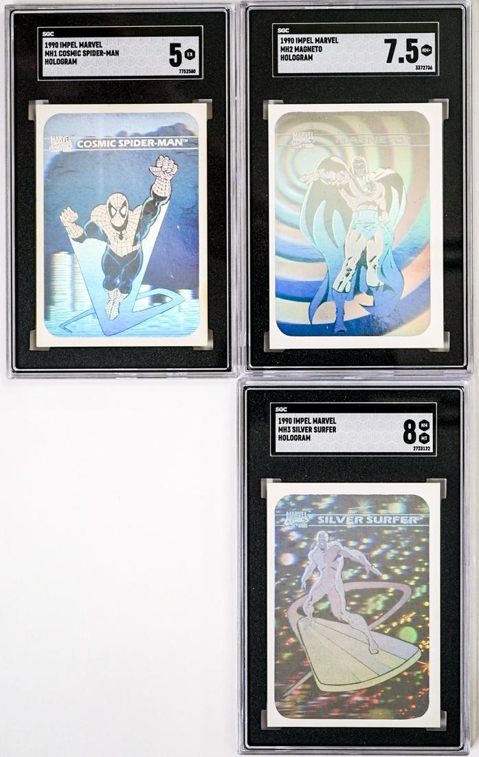 (3) 1990 Impel Marvel Graded Holograms: (3) 1990 Impel Marvel Graded Holograms. If lot is absent of a condition report one may be requested via email. Condition report is provided as an opinion only and is no guarantee as grading can be sub