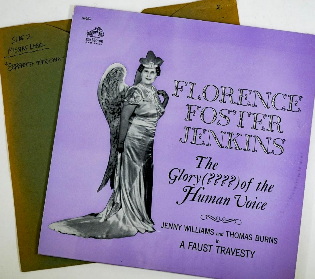 Florence Foster Jenkins 12 IN [Melo Tone]: Florence Foster Jenkins (2)12 inch vinyl LP's. Includes: Melo Tone 'Queen of the Night' and RCA The Glory of the Human Voice. Appear lightly or never played. Provenance: William Emery Collection, Sher