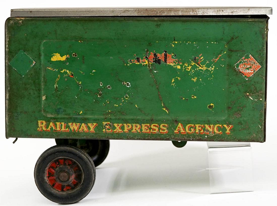 Buddy L Railway Express Agency Trailer: Buddy L Railway Express Agency Trailer. Measures 12 inches. As-is condition. If lot is absent of a condition report one may be requested via email. Condition report is provided as an opinion only and