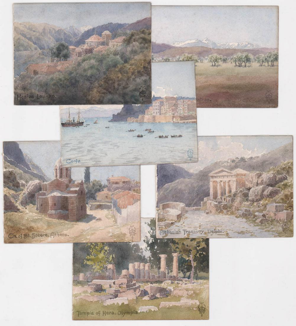 (6) Antique Greek Small Watercolors (1 of 13)