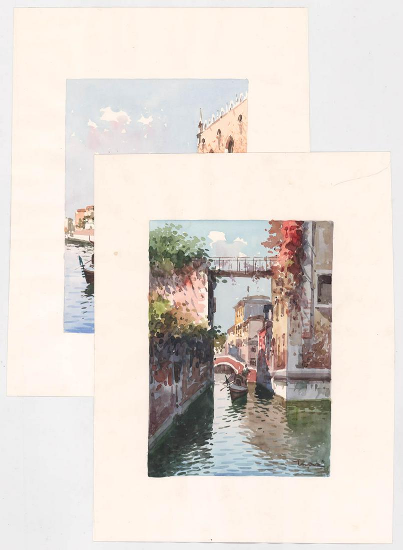 Pair Illegibly Signed Italian Watercolors (1 of 9)