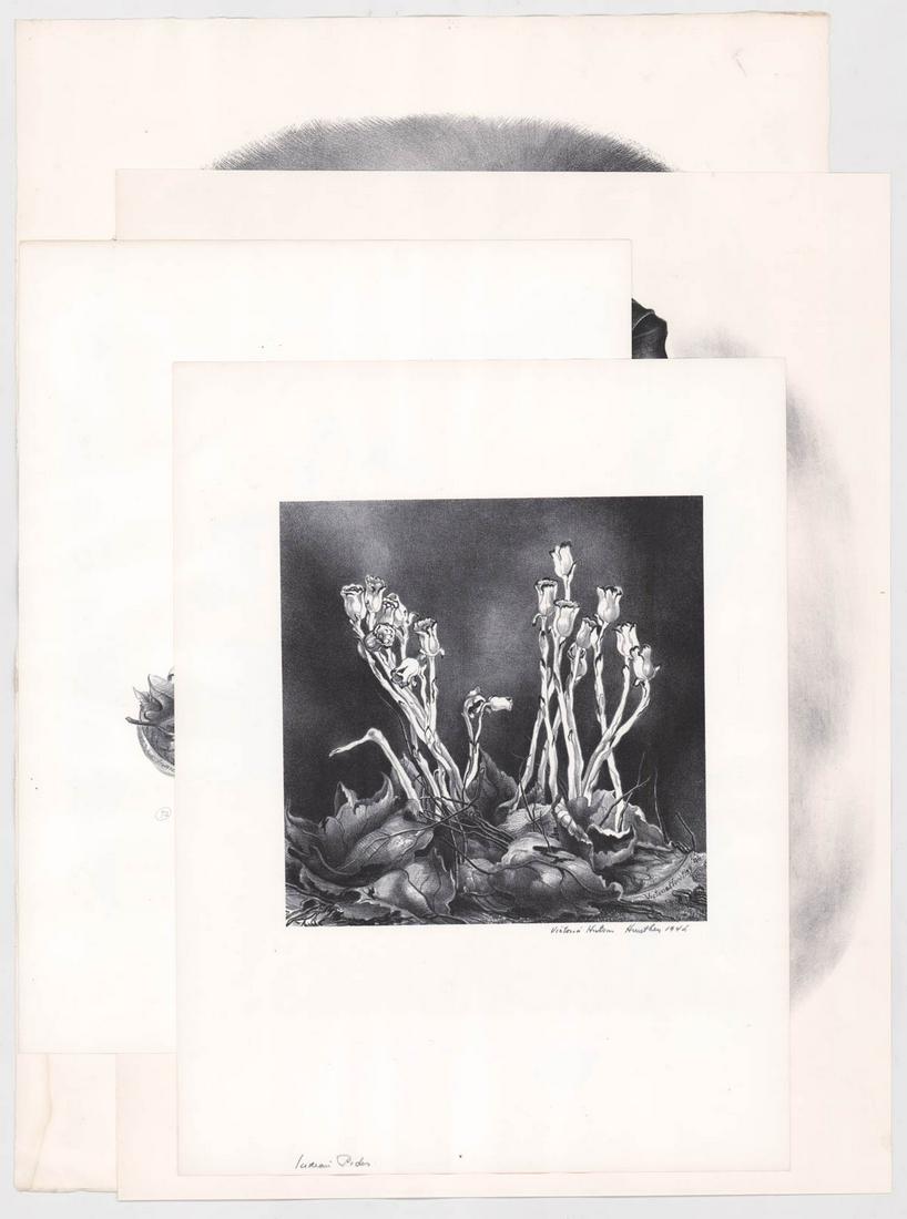 Victoria Hutson Huntley Lithographs(4): Four Victoria Hutson Huntley pencil signed lithographs. They measure 15.875-in. x 12-in. to 20-in. x 16-in. sheet sizes. Unframed, loose and not glued or mounted. If lot is absent of a condition repor
