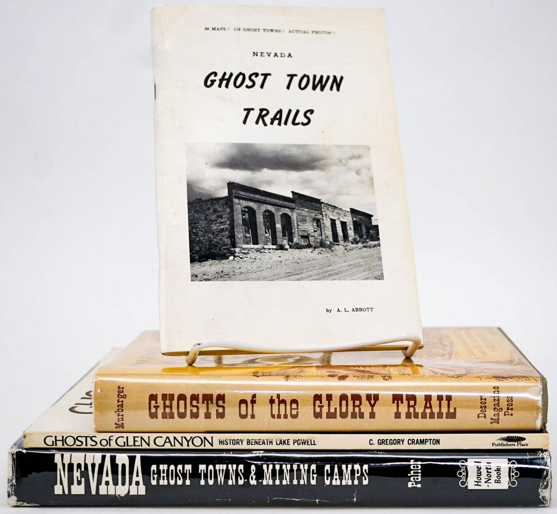 Western Americana (4) Books [Ghost Towns]: Four (4) Western Americana books. Includes: 1) Ghosts of the Glory Trail by Murbarger. 1956 with unclipped jacket. 2) Nevada Ghost Town Trails by Abbott. 78 pp. Illustrated. Softcover. 3) Nevada Ghost