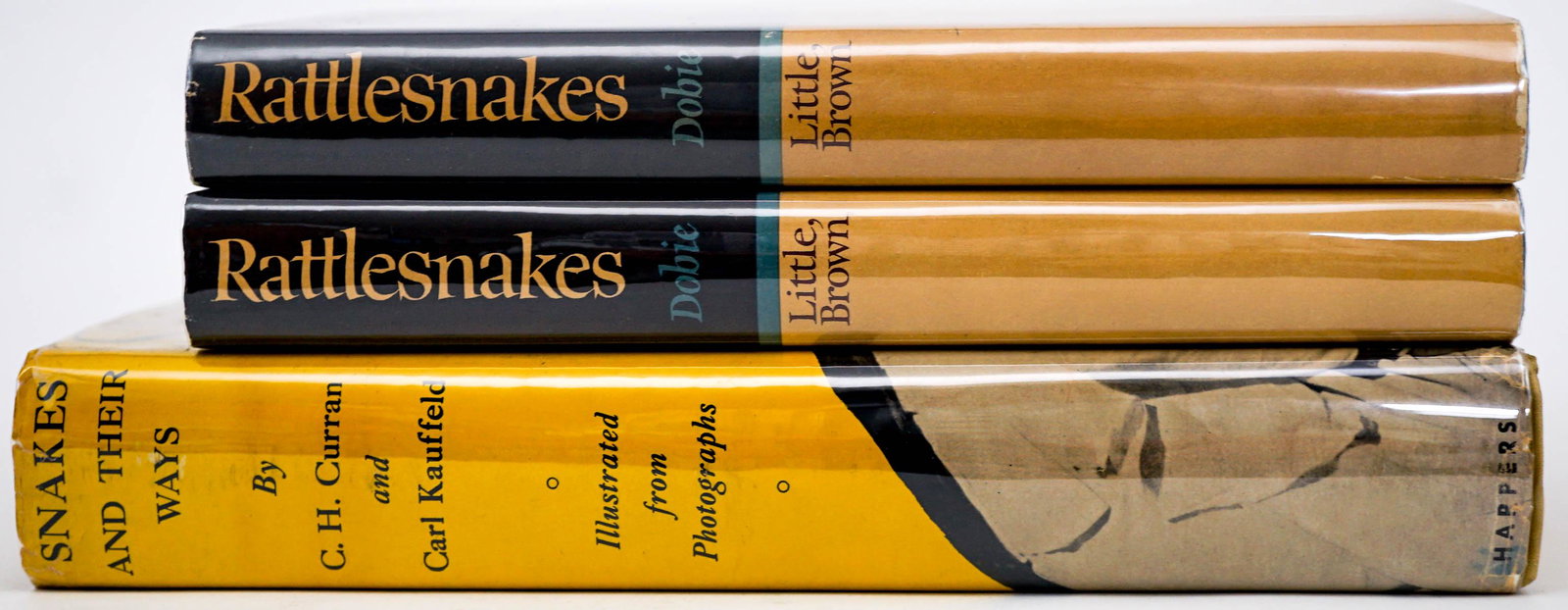 Snakes (4) Books [Dobie]: Four (4) books of snakes. Includes: two (2) copies by J. Frank Dobie 1965 1st eds.; Snakes and Their Ways by Curran and Kauffeld 1937 2nd ed. Owner name inside front covers. Lot measures 9.5 in. x 6.5