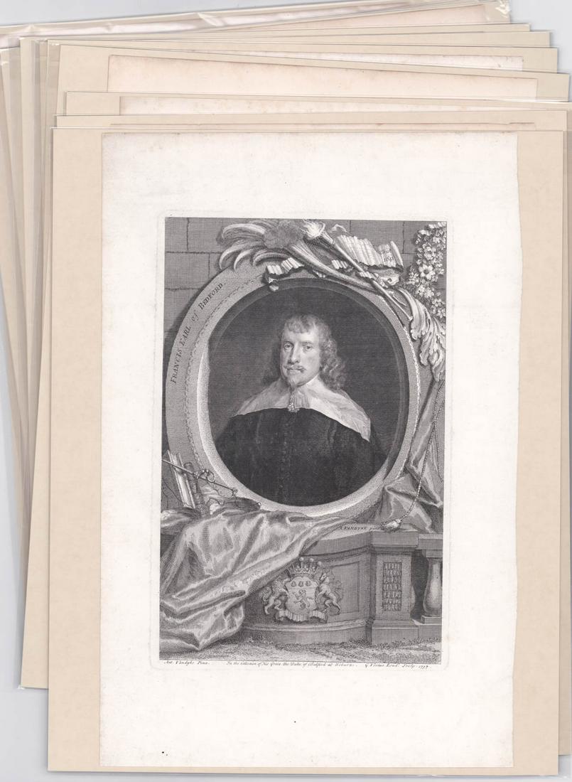 Illustrious Persons of GB (10) Engravings 18th C.: Ten (10) engravings from Heads of Illustrious Persons of Great Britain by Thomas Birch. Circa 1743. Sheets measure 20 in. x 13 in. and are gallery sealed with a paperboard backing that measures 20 in.