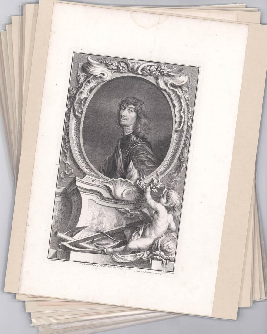 Illustrious Persons of GB (12) 18 C.: Twelve (12) engravings from Heads of Illustrious Persons of Great Britain by Thomas Birch. Circa 1743. Sheets measure 20 in. x 13 in. and are gallery sealed with a paperboard backing that measures 20