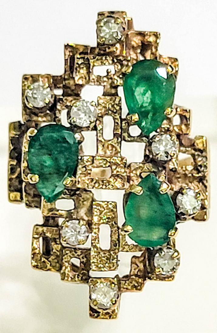 14k Yellow Gold Ring, Emerald, Diamond (1 of 6)